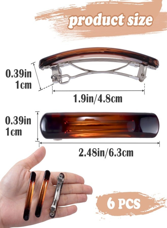 STSTR 6PCS French Barrette Hair Clips for Women, 2.48 Inch Small Tortoise Shell Hair Clip, Curved Glossy Thin Hair Flat Hair Accessories for Women - Amber, Oval Style - Image 2